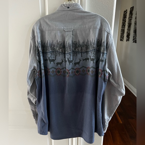 Mens Large Vintage Cabelas Deerskin Chamois Button Down Shirt Aztec Deer Print - Picture 2 of 11